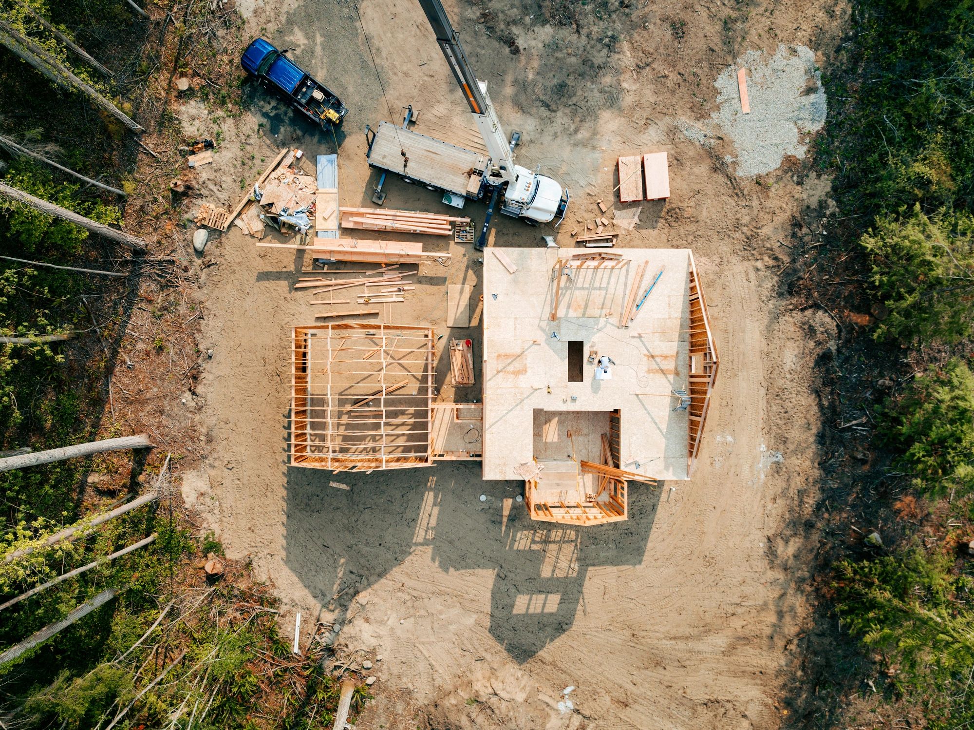 Construction site aerial drone view