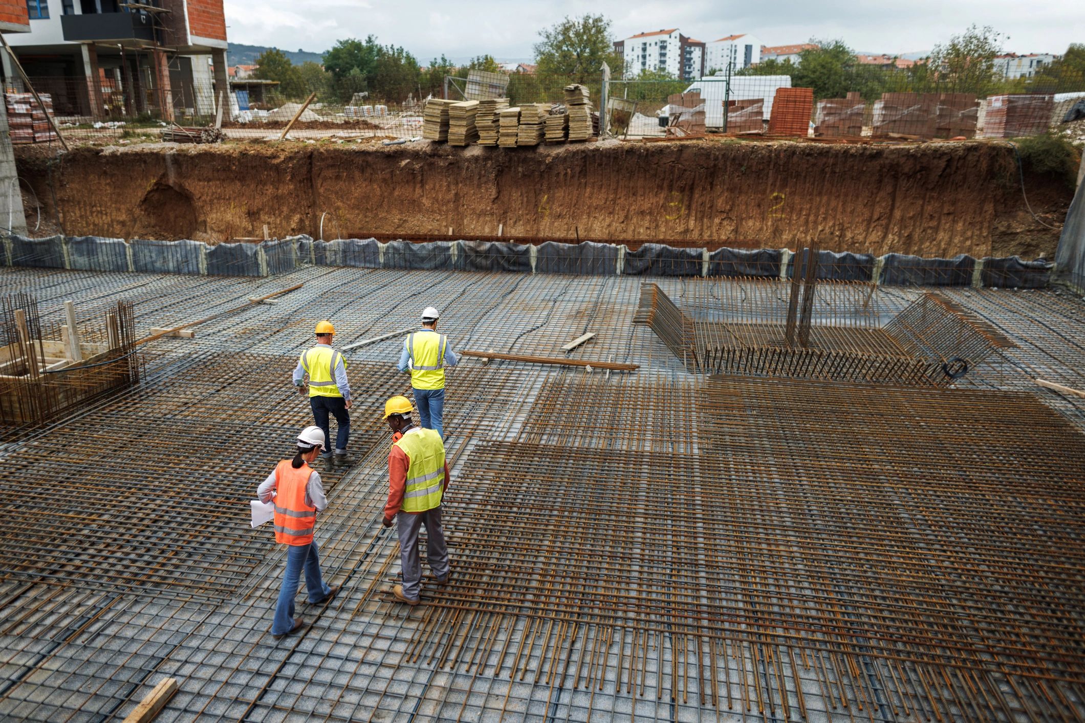 Concrete foundation construction aerial